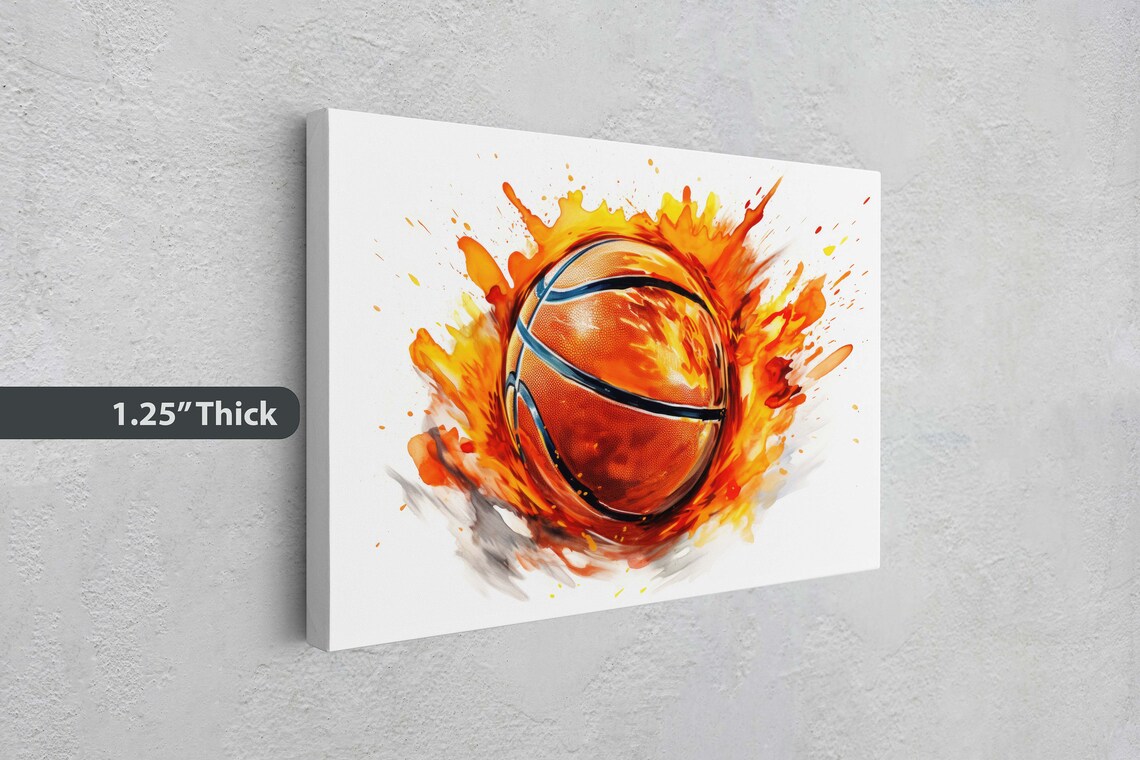 Flaming Basketball Fire Splash Watercolor Dynamic Sports Art Poster - Image 3