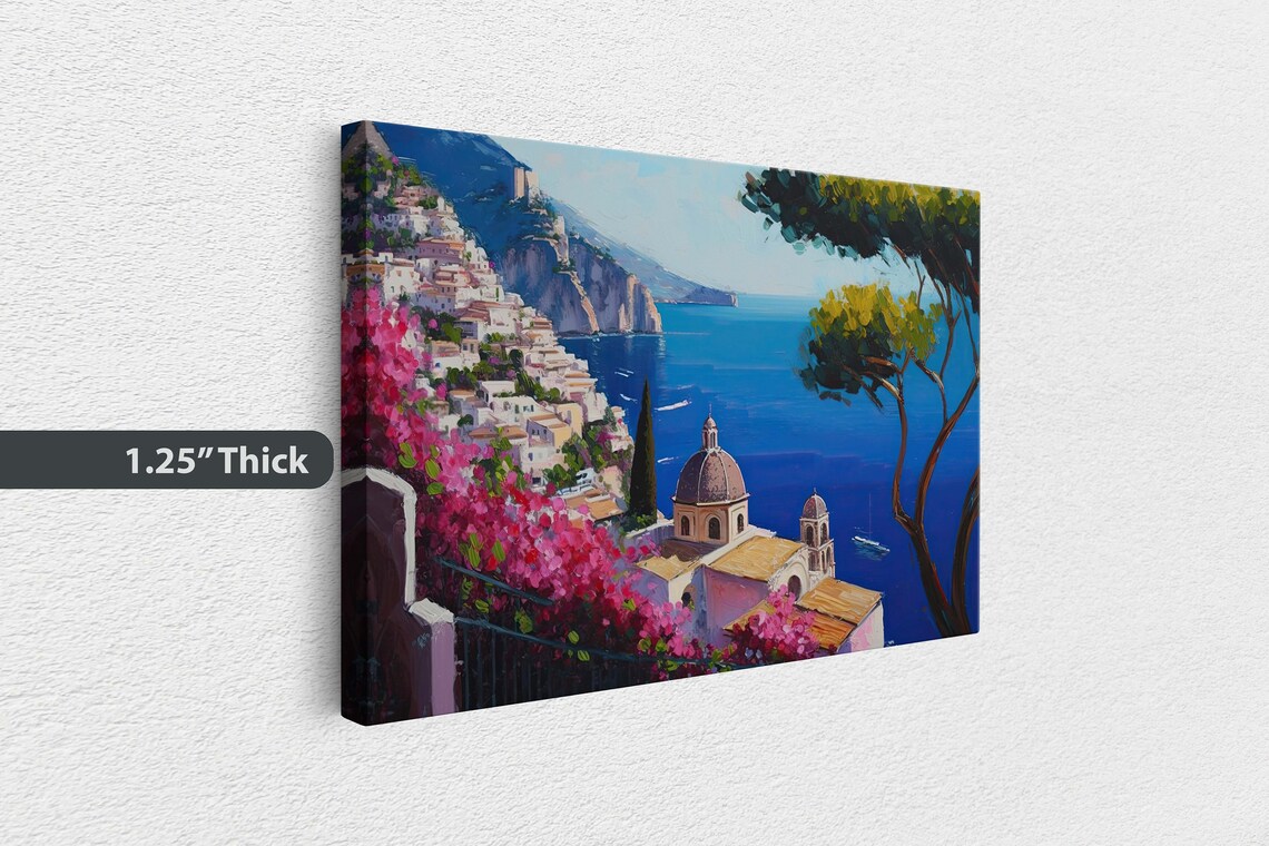 Amalfi Coast Italy Travel Poster, Coastal Flowers View - Image 3