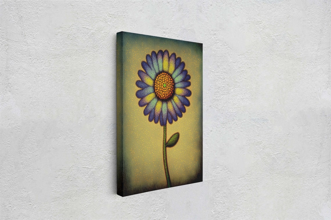 Pointillism Rainbow Daisy Flower Golden Background Floral Wall Art - Image 2