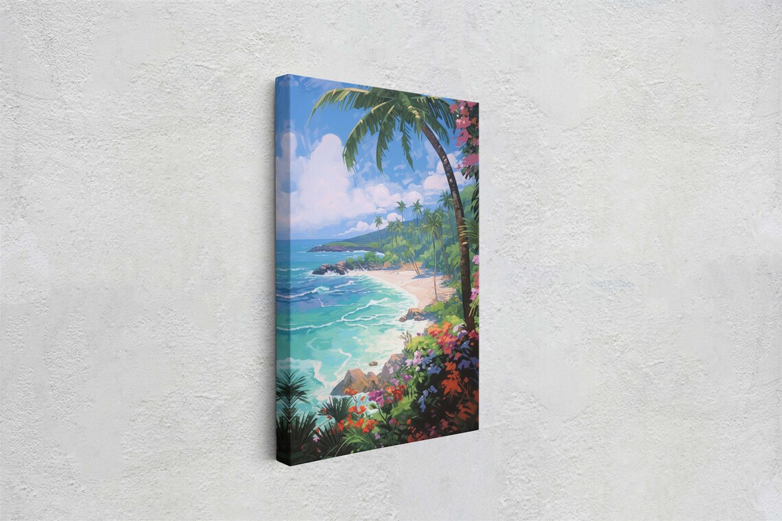 Flower Beach Coastal Painting, Tropical Island Art Print - Image 2