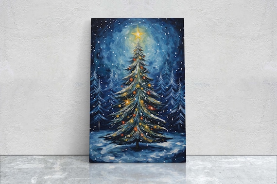 Glowing Christmas Tree Star Night Snow Covered Pines Holiday Poster