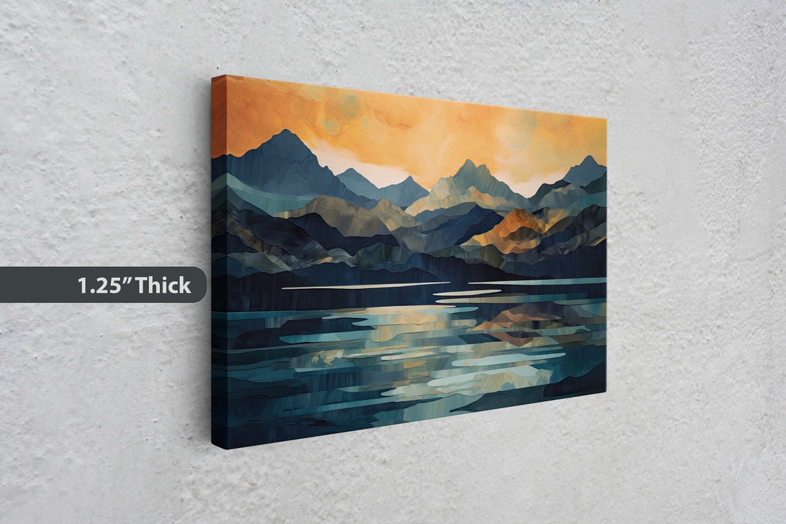 Lakeside Mountains On Lake View Mountains Abstract Landscape Modern Landscape Neutral Tones Subtle Color Watercolor Print - Image 3