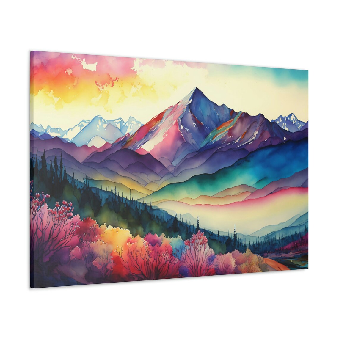 Mountain Range Sunrise, Watercolor Art Print - Image 2