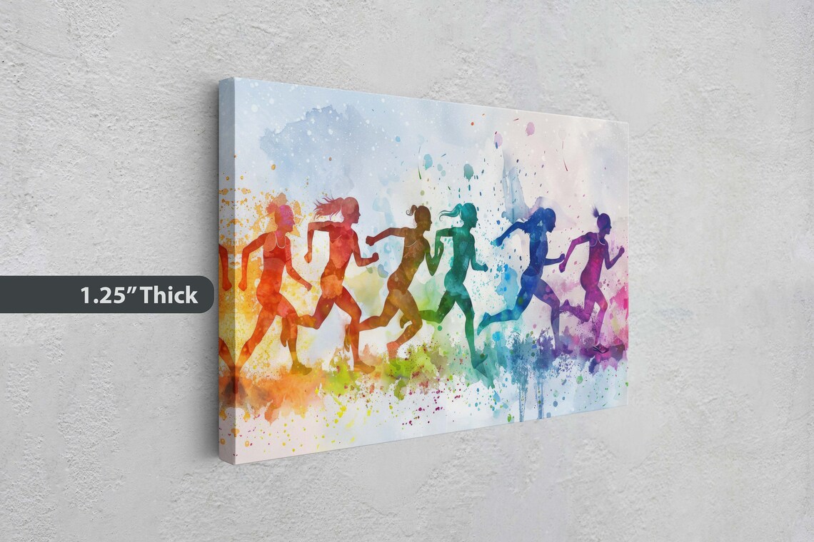 Womens Track Runners Rainbow Watercolor Silhouette Sports Art Poster - Image 3