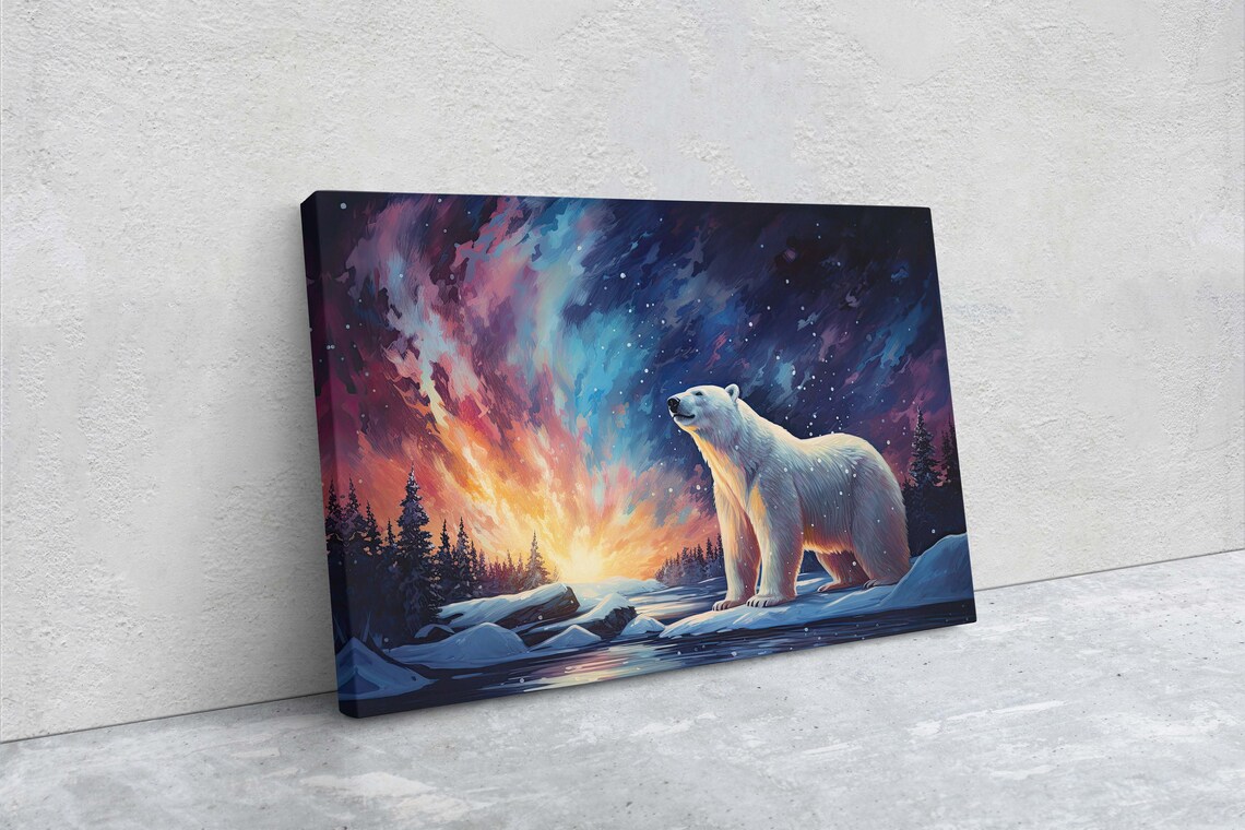 Polar Bear Aurora Borealis Art Print, Winter Decor - Image 2