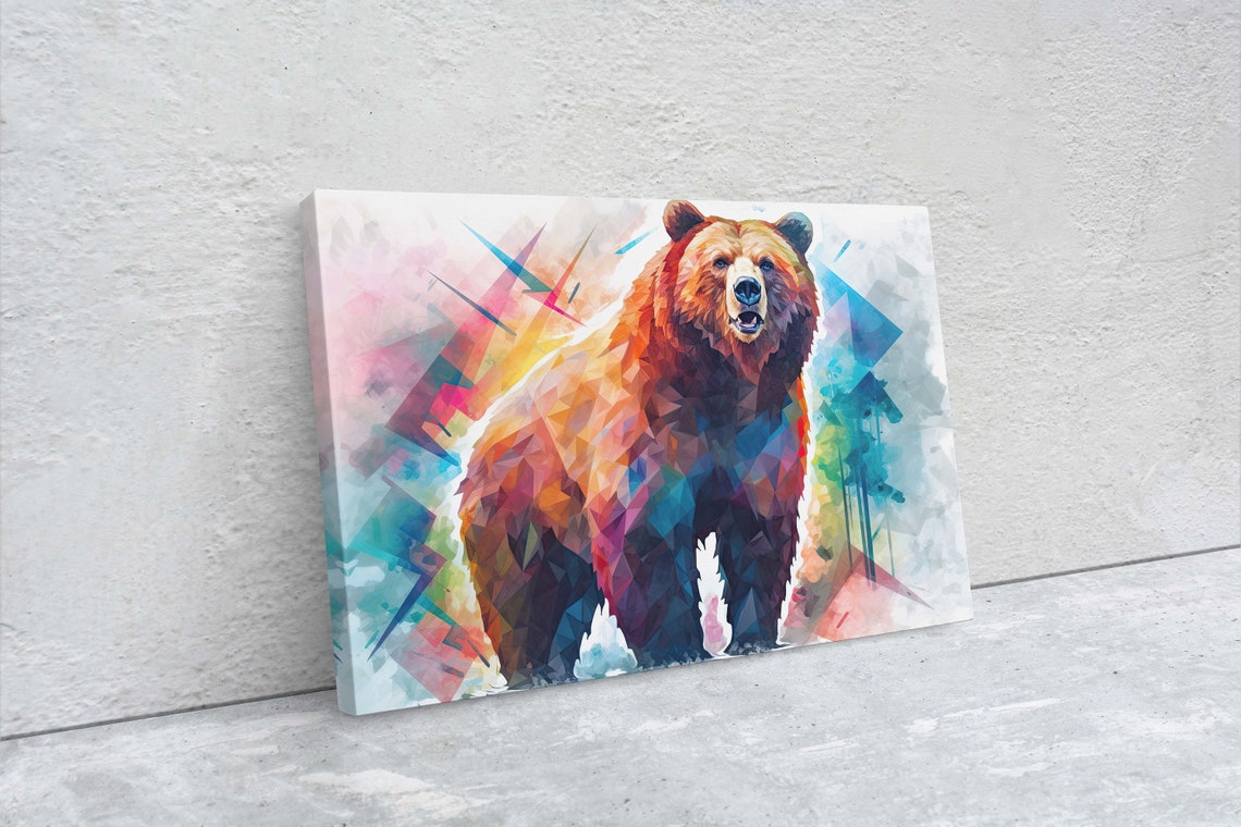 Geometric Low Poly Brown Bear Colorful Wildlife Portrait Art Poster - Image 2