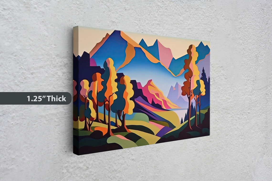 Surreal Mountain Subdued Landscape Simplistic Painting Minimal Abstract Modern Art Deco Geometric Shapes - Image 3