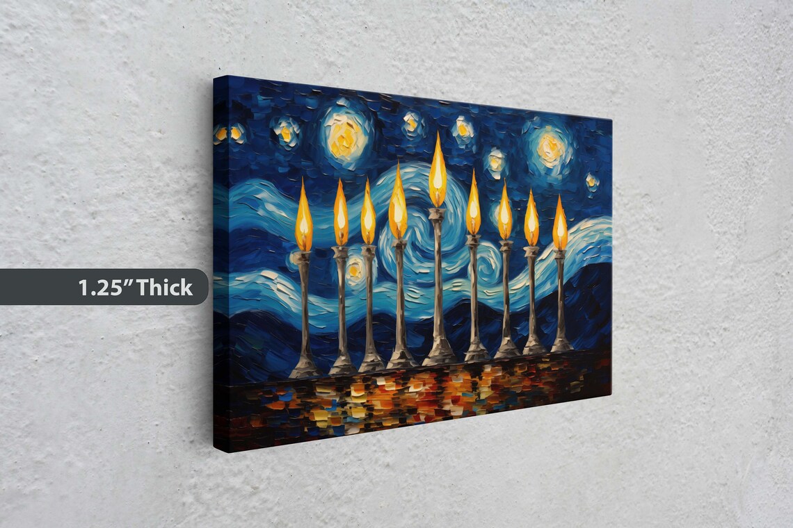 Starry Menorah Hanukkah Art Print, Jewish Holiday Decor - Image 3