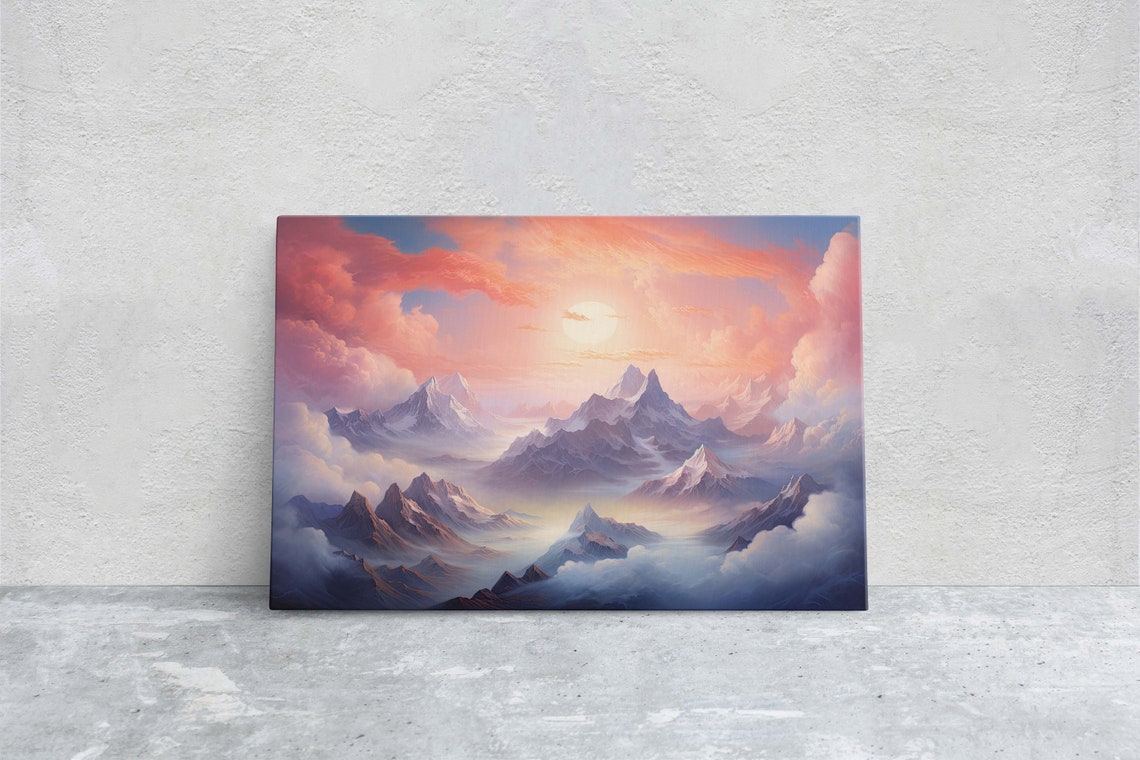 Misty Mountain Peaks Above Clouds Pink Sunrise Alpine View Art Print