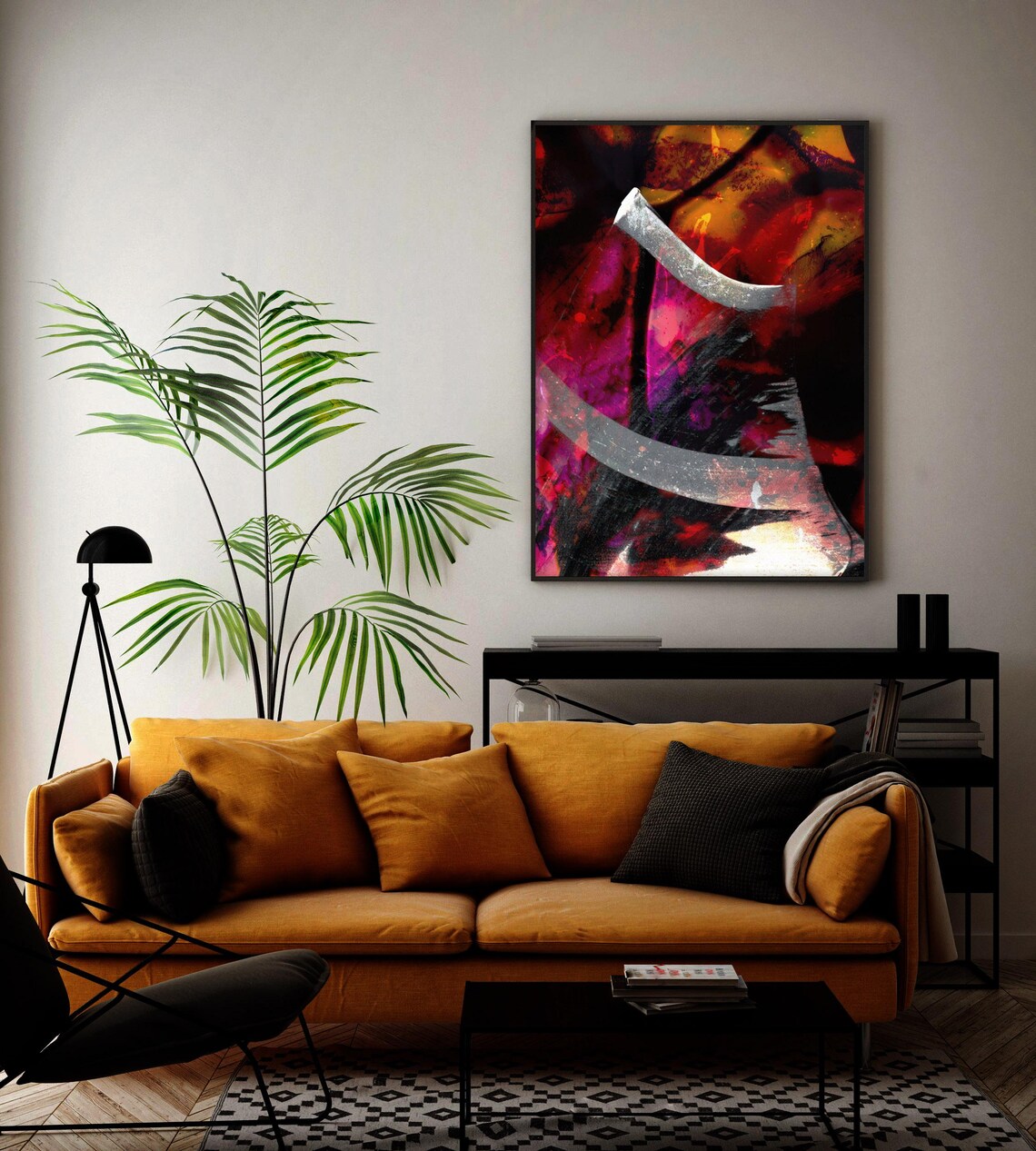 Sunset Clouds Abstract Art Print, White Red Black - Image 3