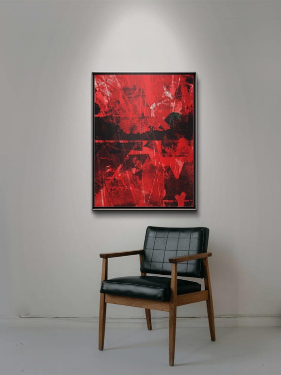 Abstract Urban Landscape Geometric Painting Acrylic On Paper Red Black Lines And Strokes Art Print
