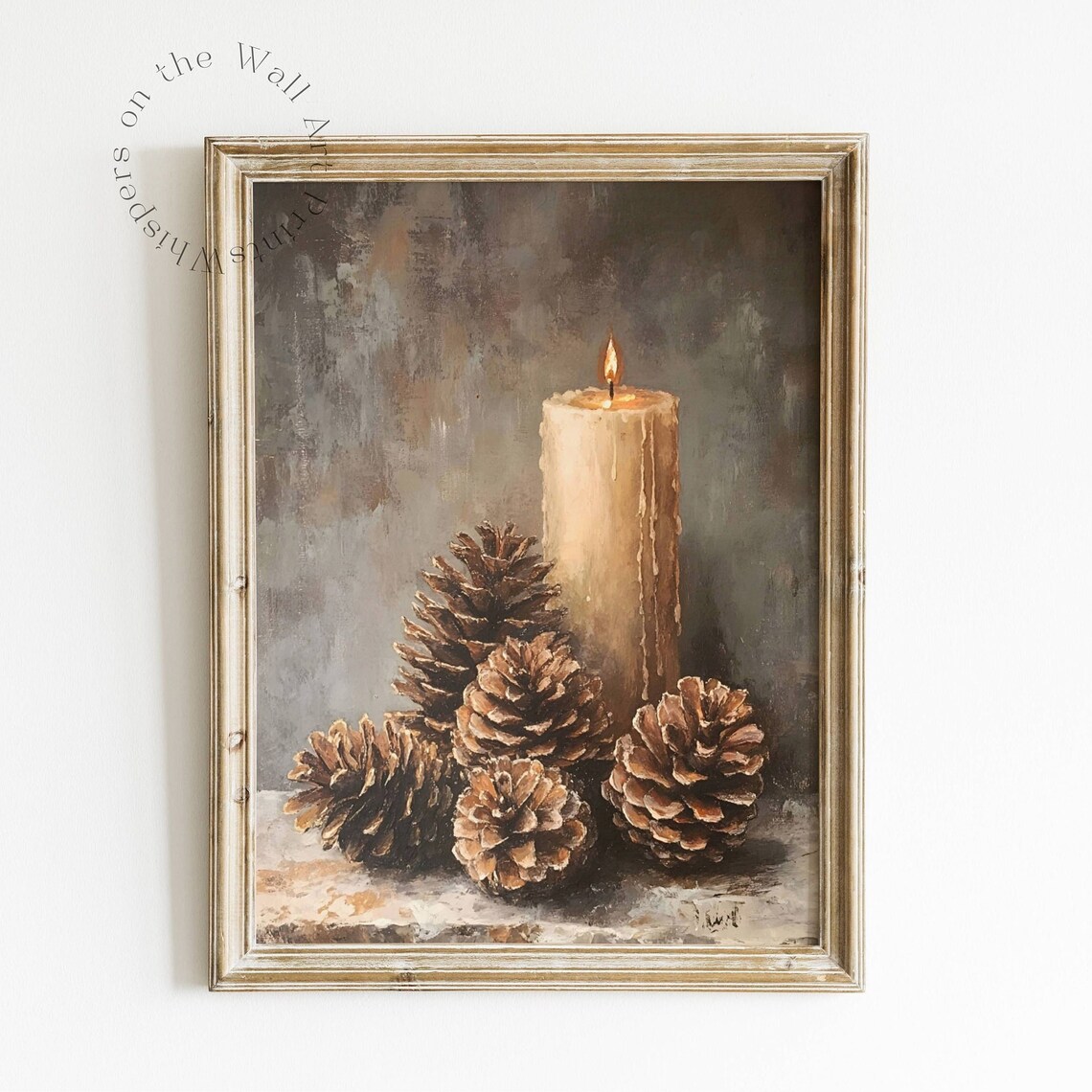 Vintage Christmas Pinecone Art Print, Rustic Holiday Decor