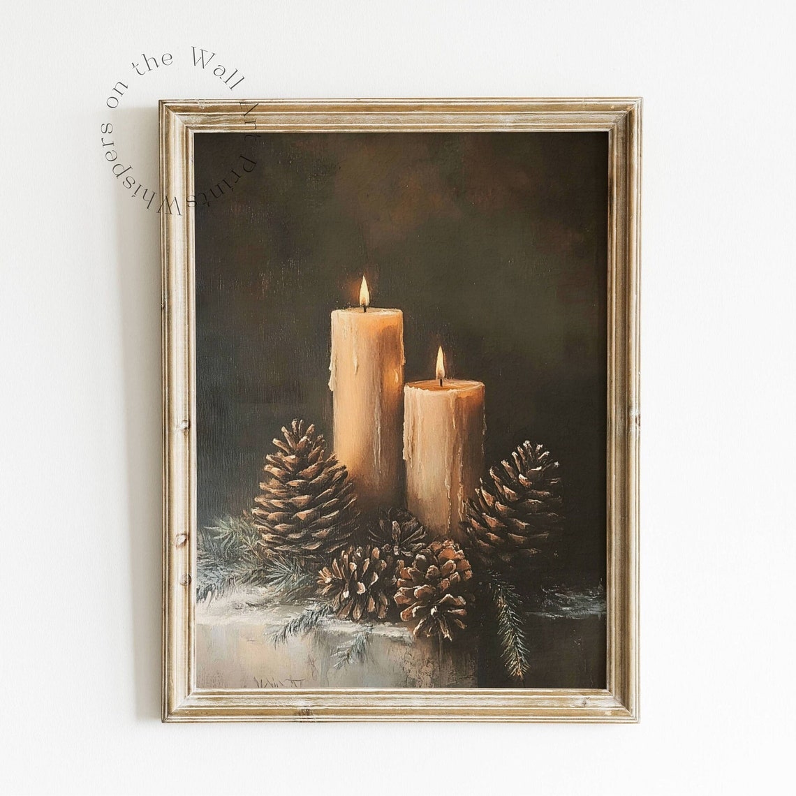 Christmas Candles with Pinecones Dark Moody Winter Still Life Poster