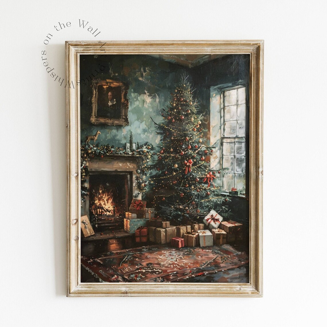 Vintage Christmas Tree Fireplace Cozy Victorian Holiday Room Poster