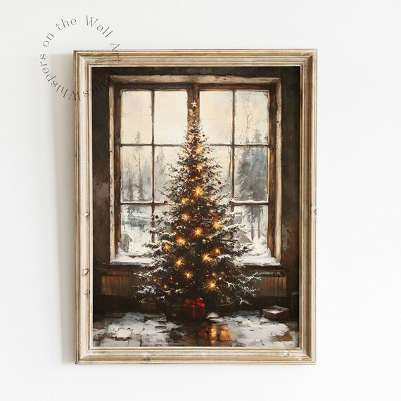 Whimsigoth Christmas Tree Print Moody Winter Decor Xmas Holiday Oil Painting Dark Christmas Wall Art