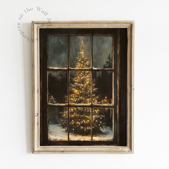 Nostalgic Christmas Tree Art Print, Rustic Holiday Decor