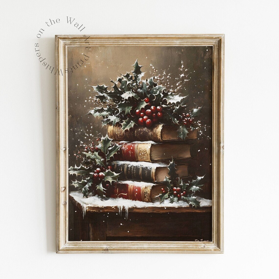 Christmas Rustic Book Still Life, Moody Winter Art Print