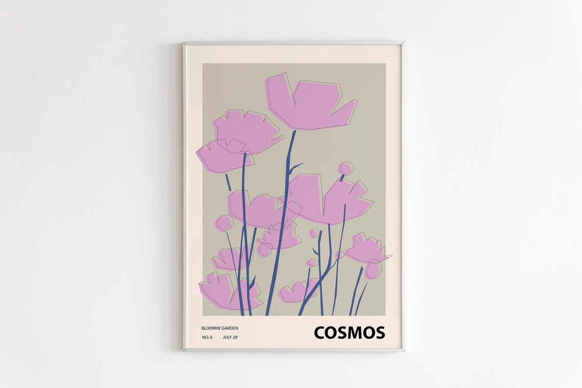 Cosmos Botanical Illustration, Abstract Wall Art Print