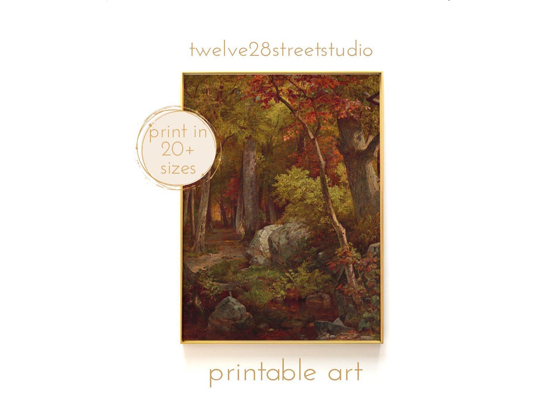 Magical Forest Autumn Fall Instant Downloand Artwork Print In 20 Sizes Wall Art Vintage Wall Art Moody Wall Art