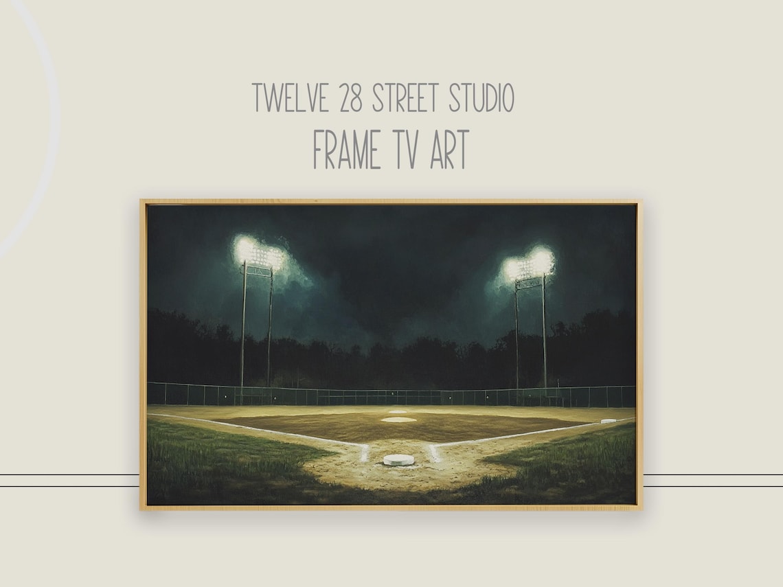 Baseball Stadium At Night Art Print, Sports Scene
