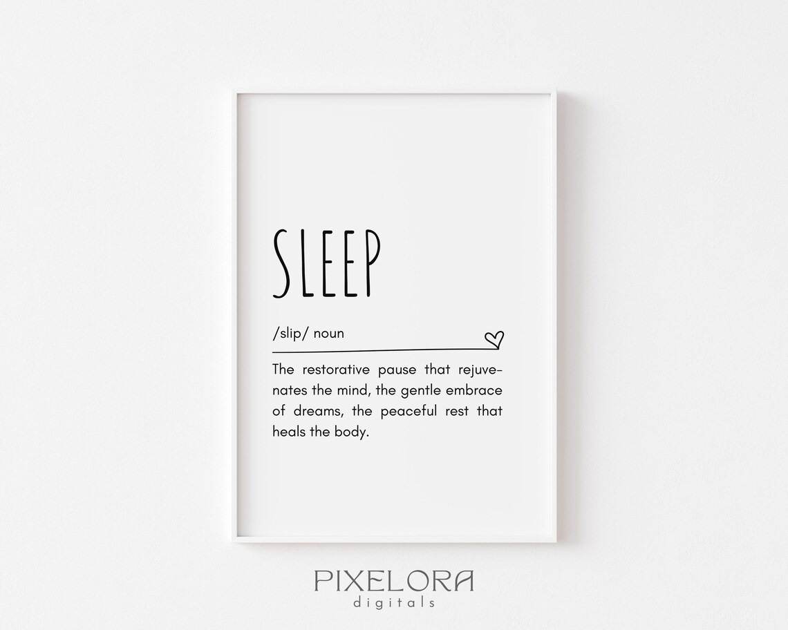Sleep Definition Wall Art Inspirational Quote Minimalist Poster Selfcare Artwork Bedroom Decor