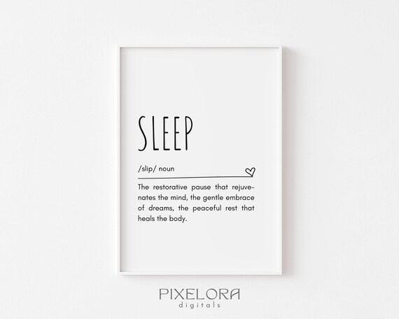 Sleep Definition Wall Art Inspirational Quote Minimalist Poster Selfcare Artwork Bedroom Decor