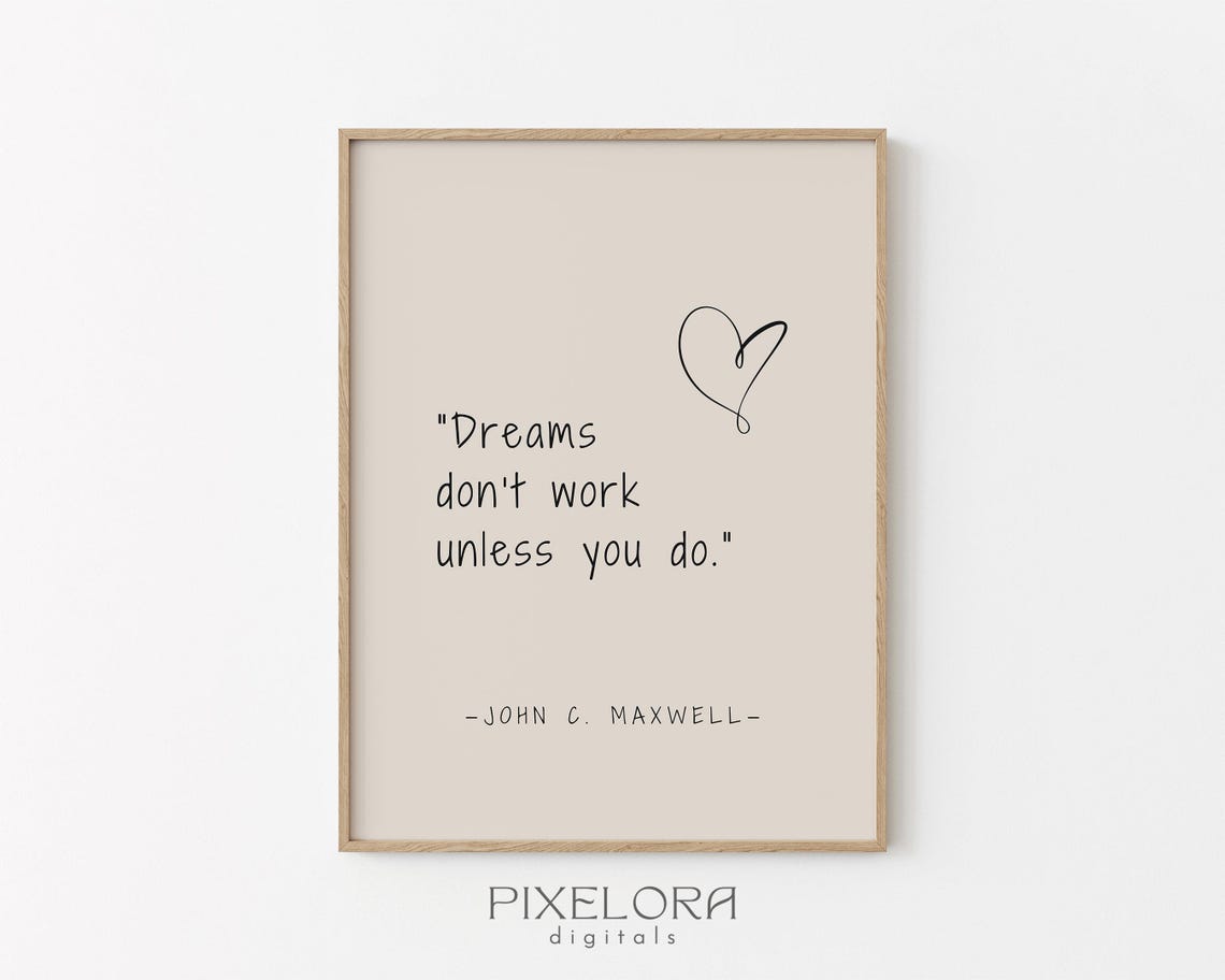 John C Maxwell Dreams Quote Minimal Heart Beige Inspirational Poster