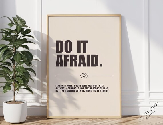 Do It Afraid Quote Motivational Poster Inspirational Wall Art Powerful Affirmation Success