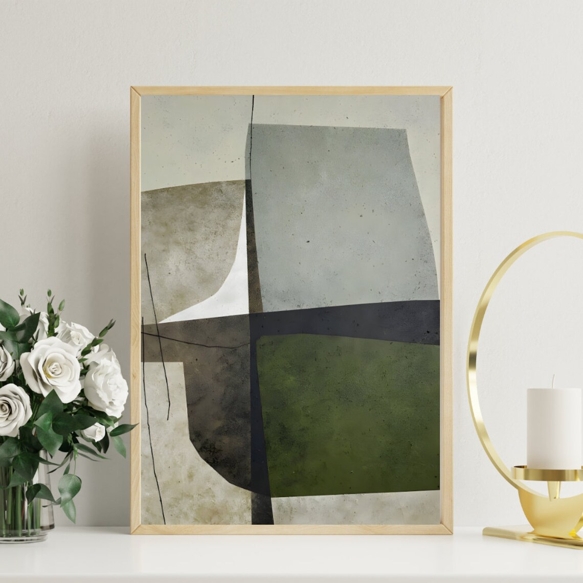 Mid Century Abstract Neutral, Minimalist Modern Art - Image 2