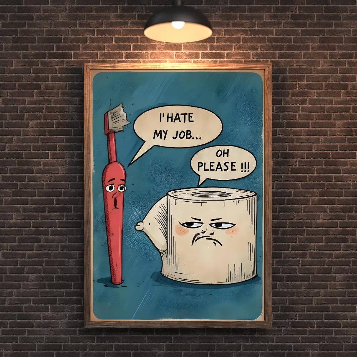 I Hate My Jobs Funny Toothbrush And Toilet Paper Poster Print Unique Humorous Painting Wall Art Picture Bathroom Decor Wall Art - Image 4