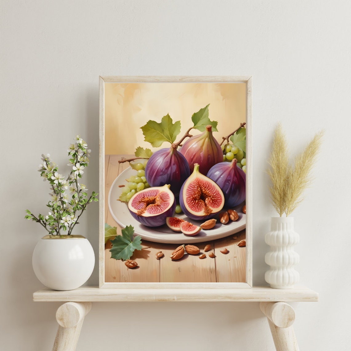 Kitchen Decor Wall Art Blue Grapes And Sliced Figs On Plate Wall Art Home Wall Art Grapes Wall Art
