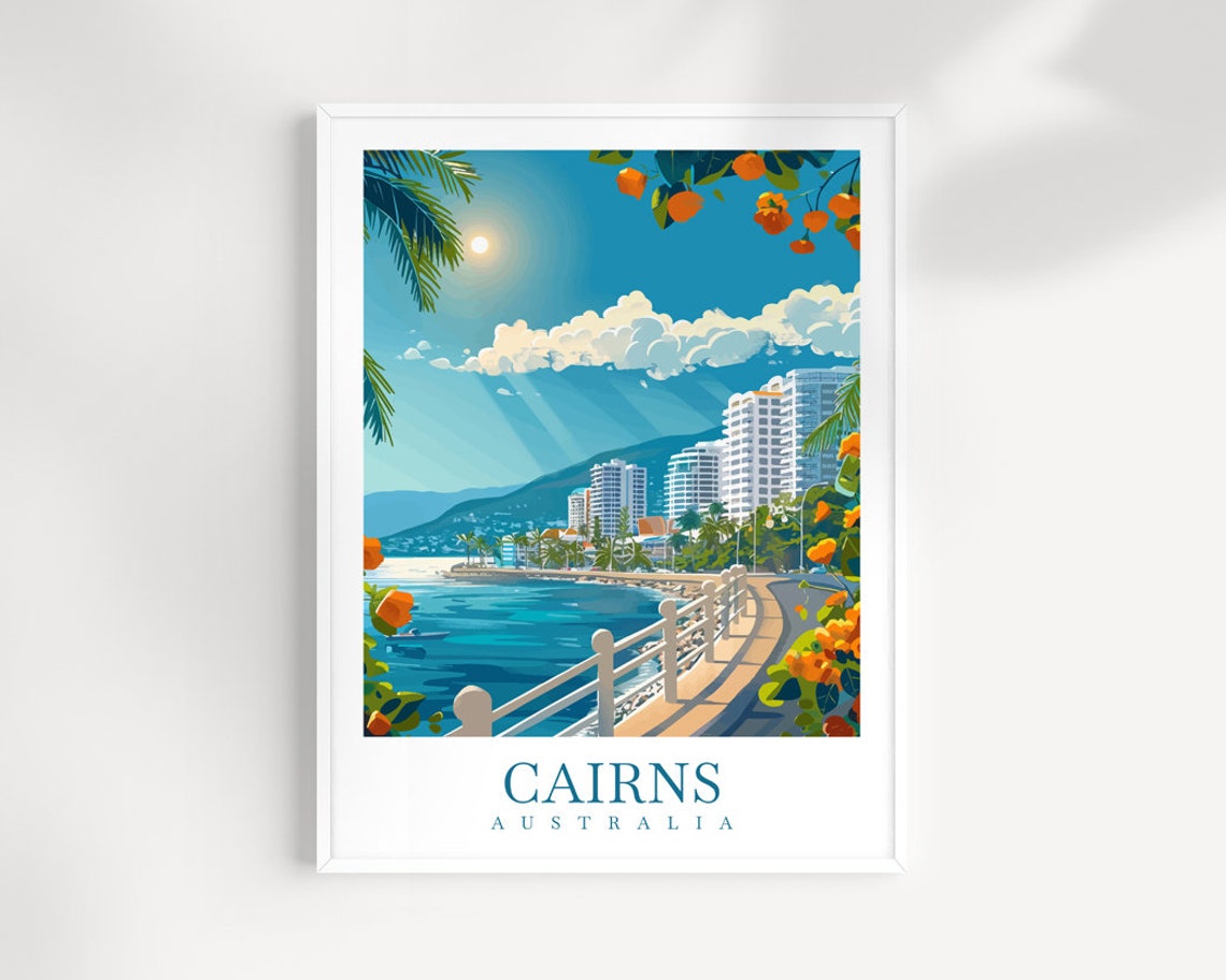 Cairns Australia Waterfront Esplanade With Hotels And Flowers Poster