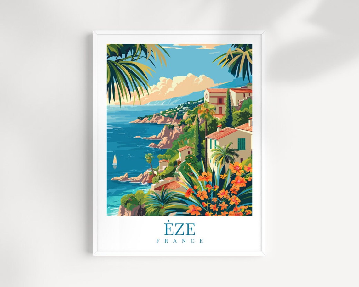 Eze Travel Print Wall Art France Wall Hanging Home Dcor Ze Gift Art Lovers France Art Lover Gift Eze Print France Artwork Eze Coastal Art