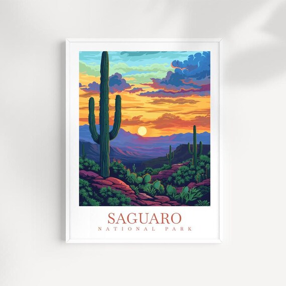 Saguaro National Park Desert Sunset Cactus Silhouette Poster
