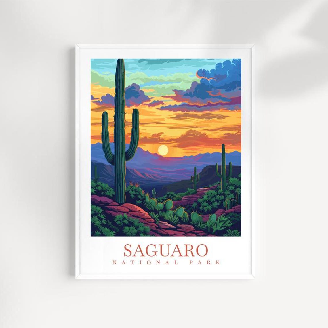 Saguaro National Park Desert Sunset Cactus Silhouette Poster