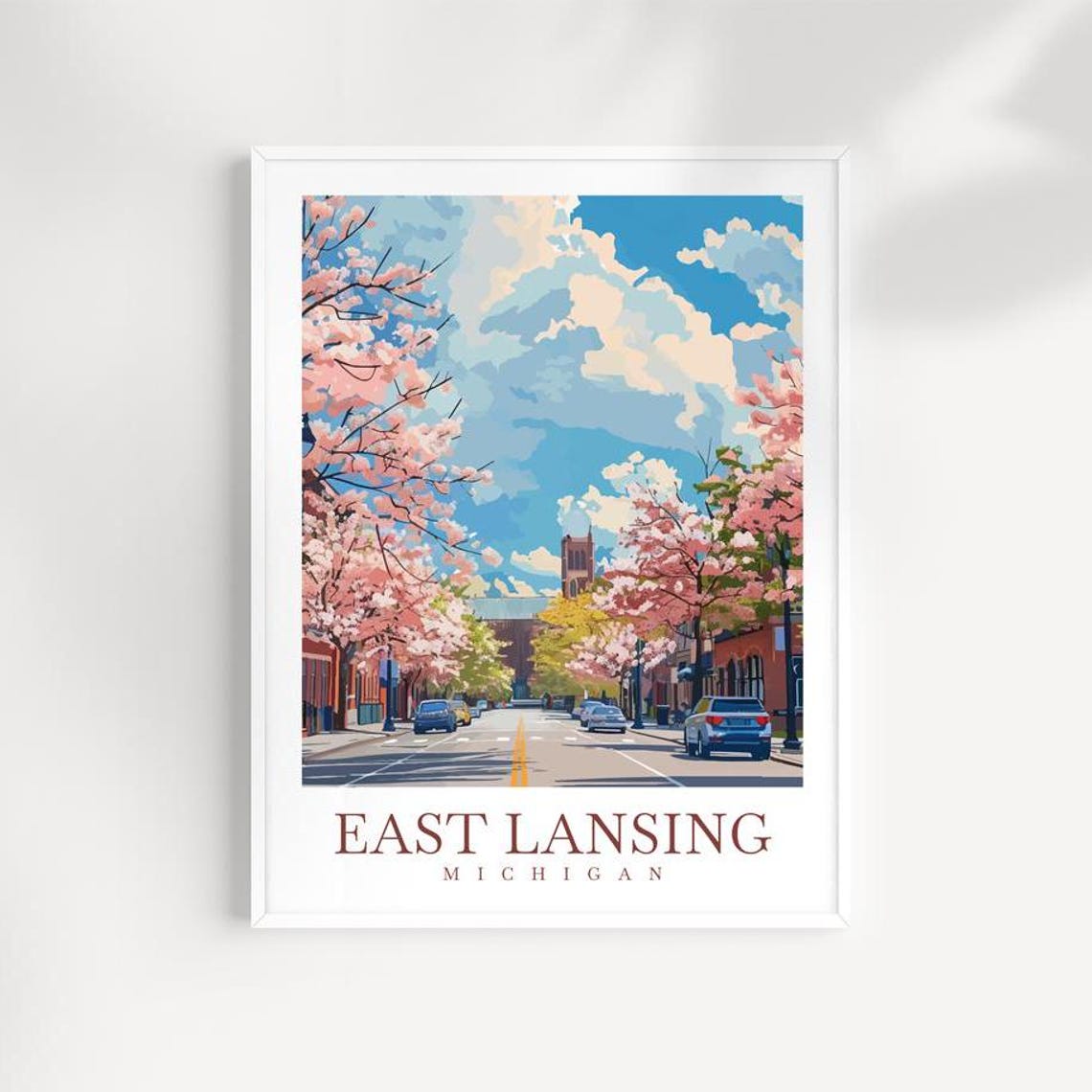 East Lansing Michigan Cherry Blossom Spring Street Scene Poster