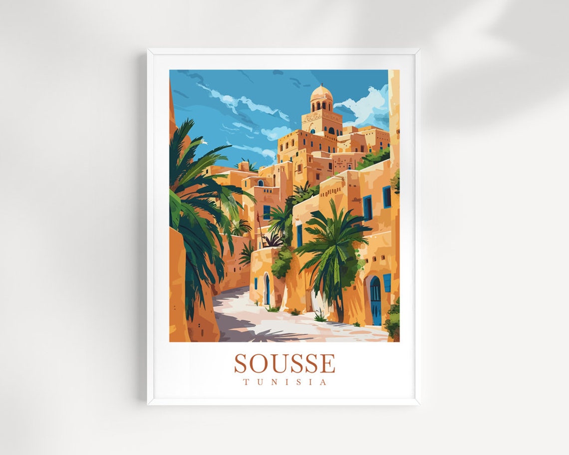 Sousse Tunisia Old Medina Street With Palms and Dome Art Print