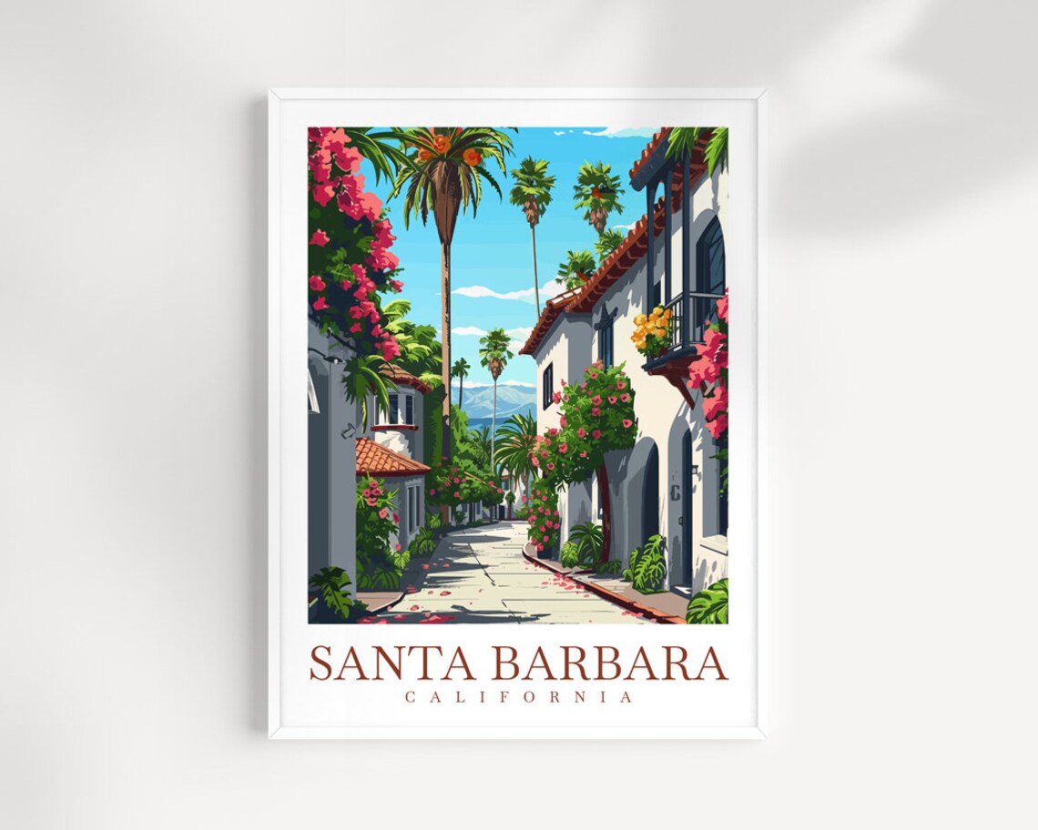 Santa Barbara California Bougainvillea Old Town Street Travel Poster
