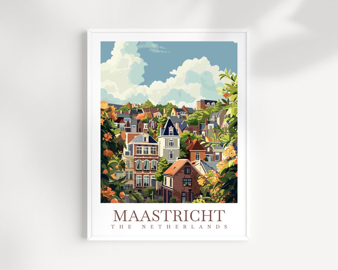 Maastricht Netherlands Old Town Hillside Cityscape Travel Poster
