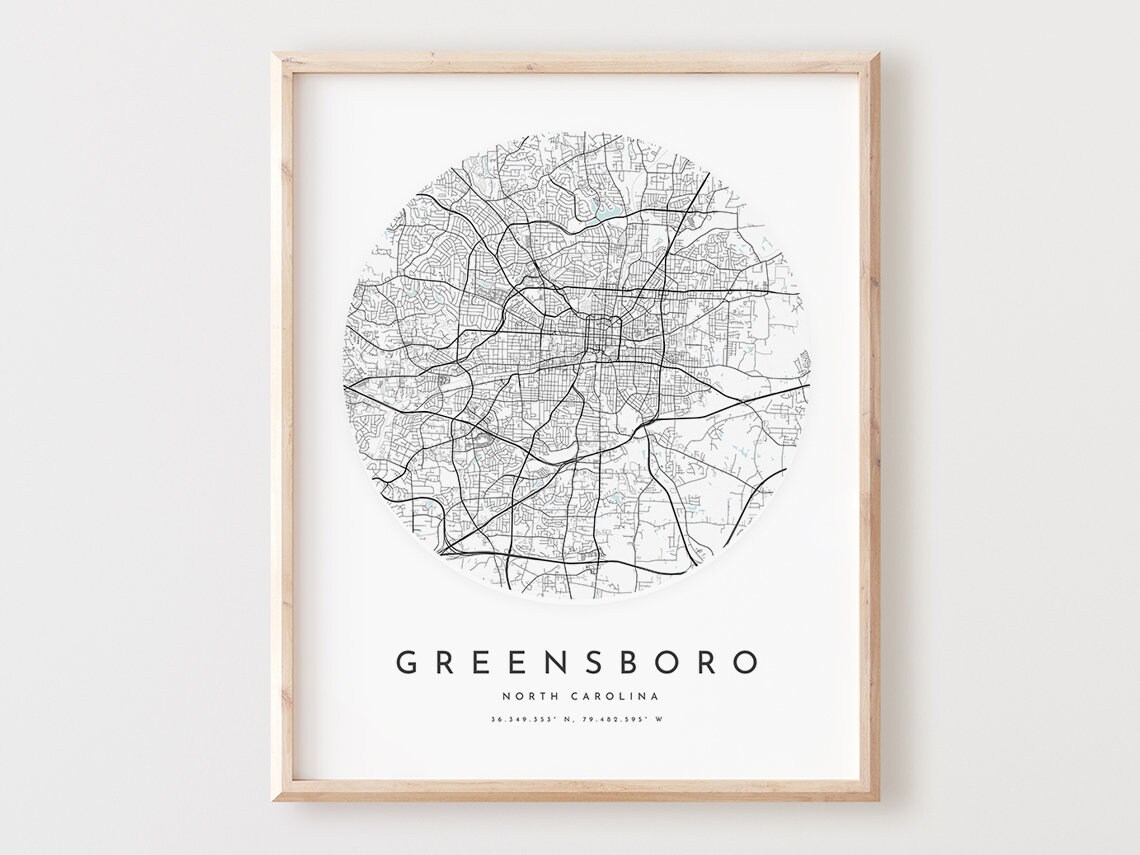 Greensboro Map Print North Carolina City Street Art