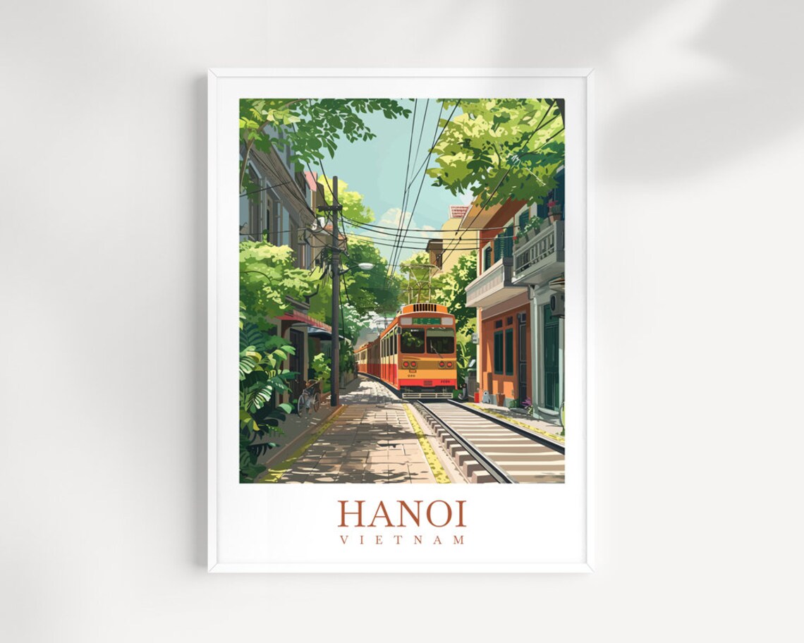 Hanoi Vietnam Train Street Vintage Train Leafy Lane Travel Poster
