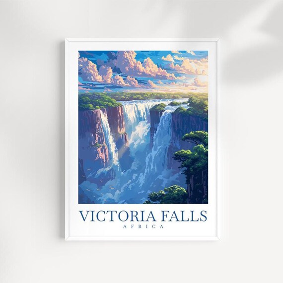 Victoria Falls Africa Travel Poster, Landscape Print