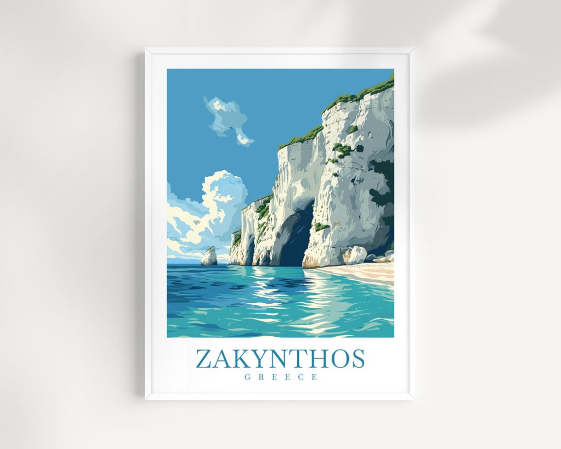 Zakynthos Greece Cliffs Poster Turquoise Sea Cave Coastline View