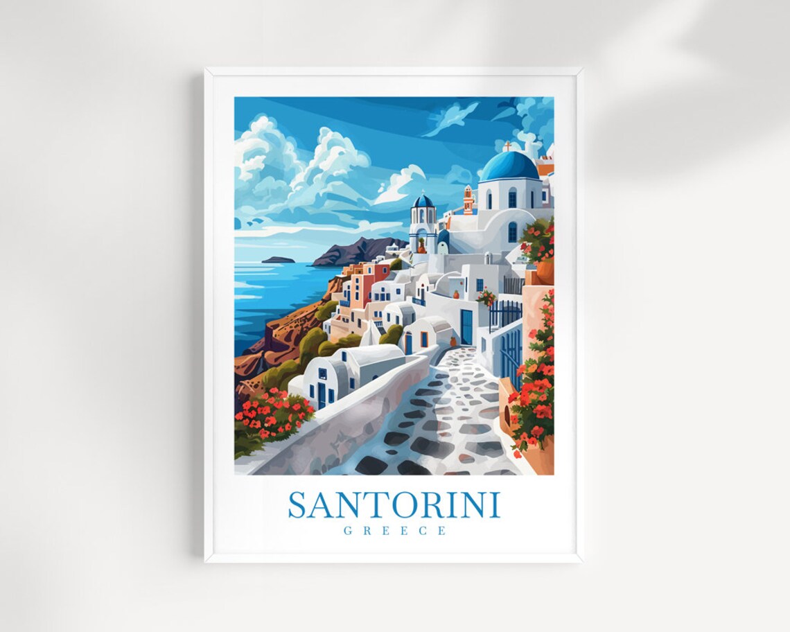 Santorini Travel Print, Aegean Sea Wall Art Print