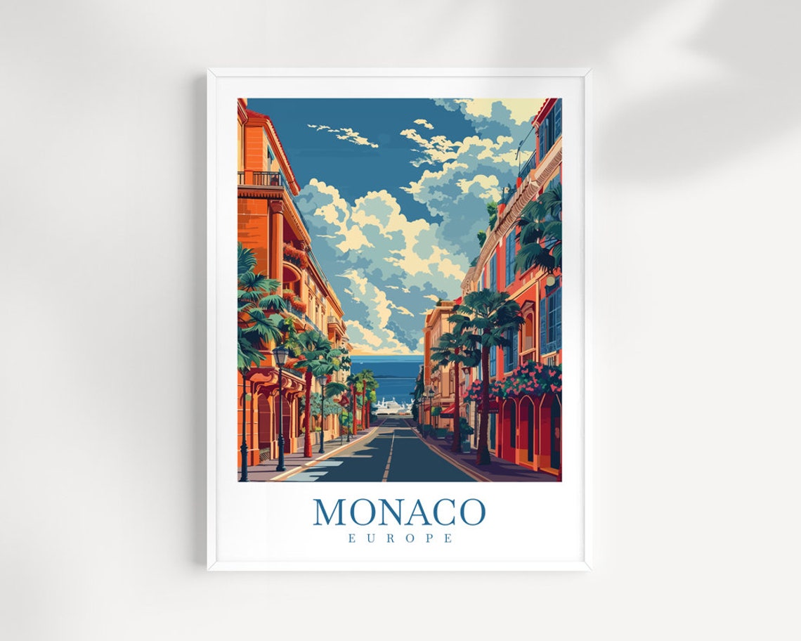 Monaco Europe Mediterranean Street Palm Cityscape Art Poster