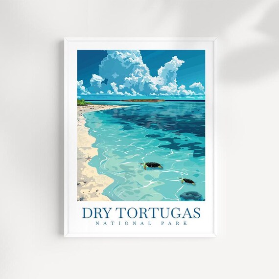 Dry Tortugas National Park Beach Sea Turtles Poster Art Decor