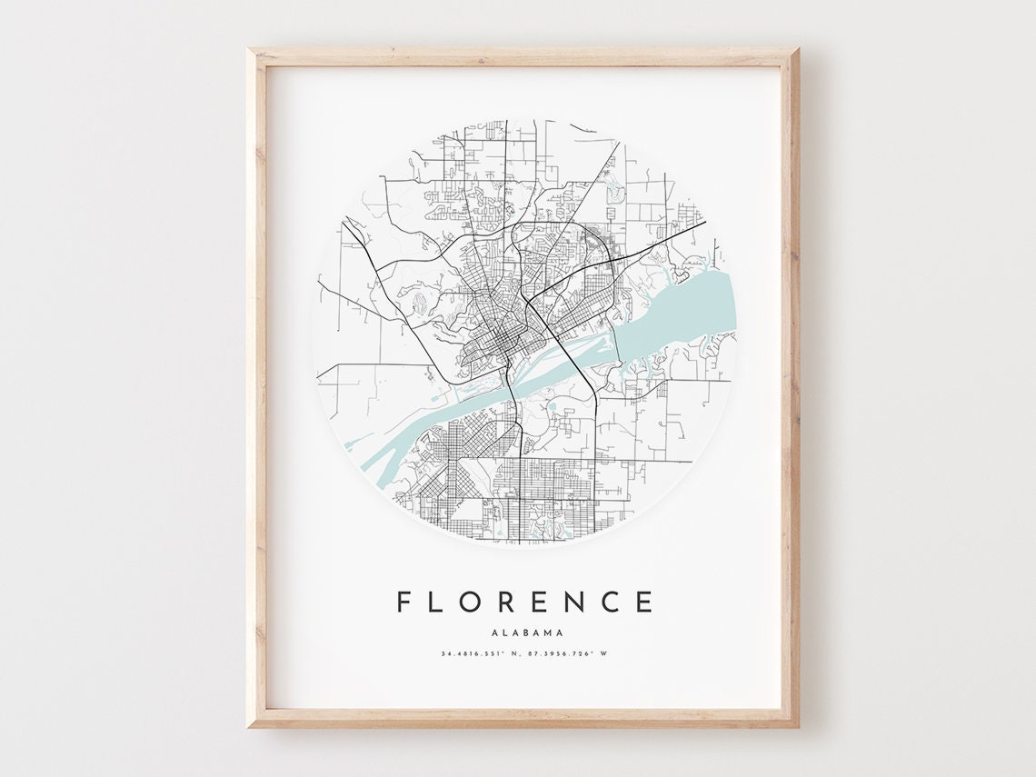 Florence Alabama City Street Map Minimalist River View Poster