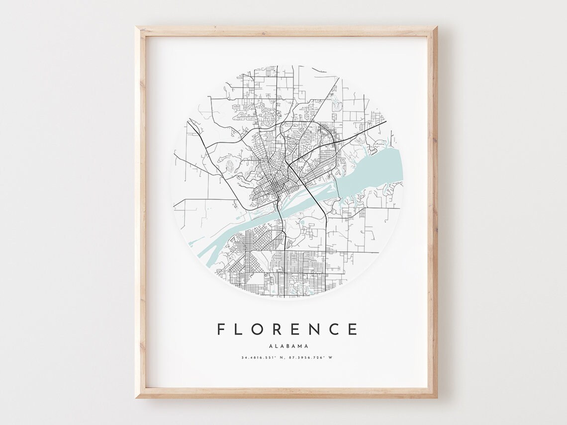Florence Alabama Map Print Modern City Street Art