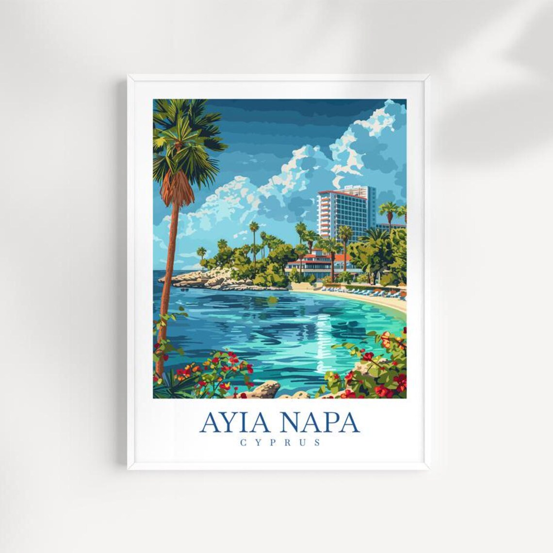 Ayia Napa Cyprus Palm Lined Beach Resort Coastline Travel Poster