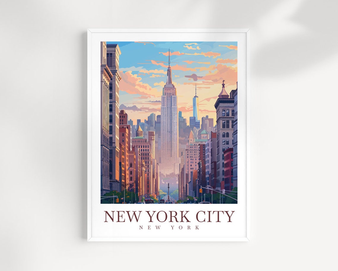 New York City Manhattan Street Empire State View Travel Poster